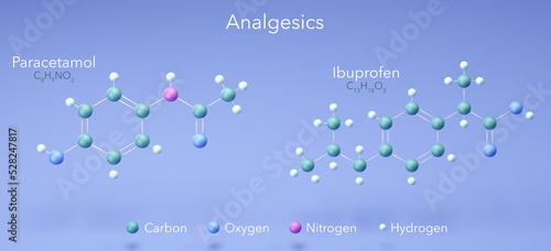 Bild auf Leinwand analgesics - ibuprofen, paracetamol, molecular structures, 3d model, Structural