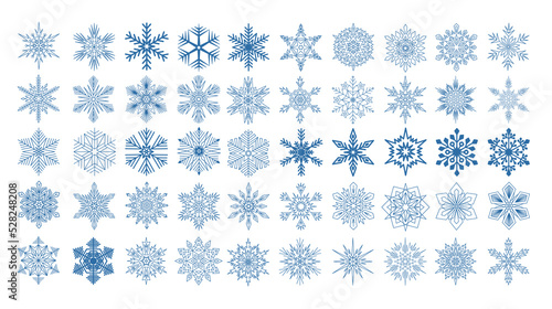 50 snowflakes christmas design set for decoration, symmetrical snowflake