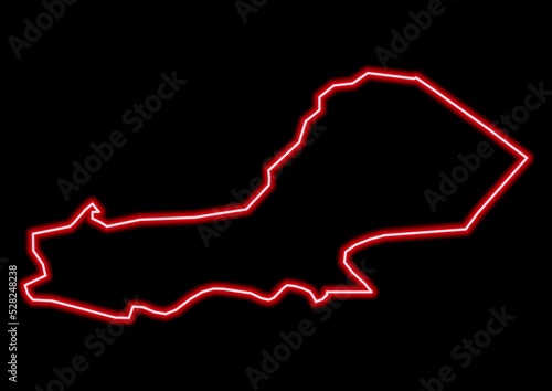 Red glowing neon map of Swansea United Kingdom on black background.