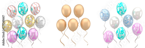 Set Colorful balloons flying for Birthday party and celebrations . 3D render for birthday  party  banners.