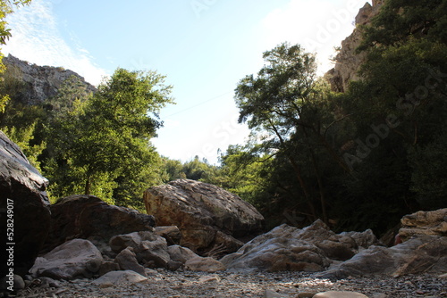 Stream with transparent water. Large Rocks surrounded by running water. Fragas de São Simão, river beach, Figueiró dos Vinhos Portugal