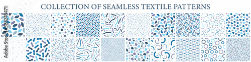 Collection of vector seamless colorful patterns. Trendy delicate design. Simple unusual textile prints