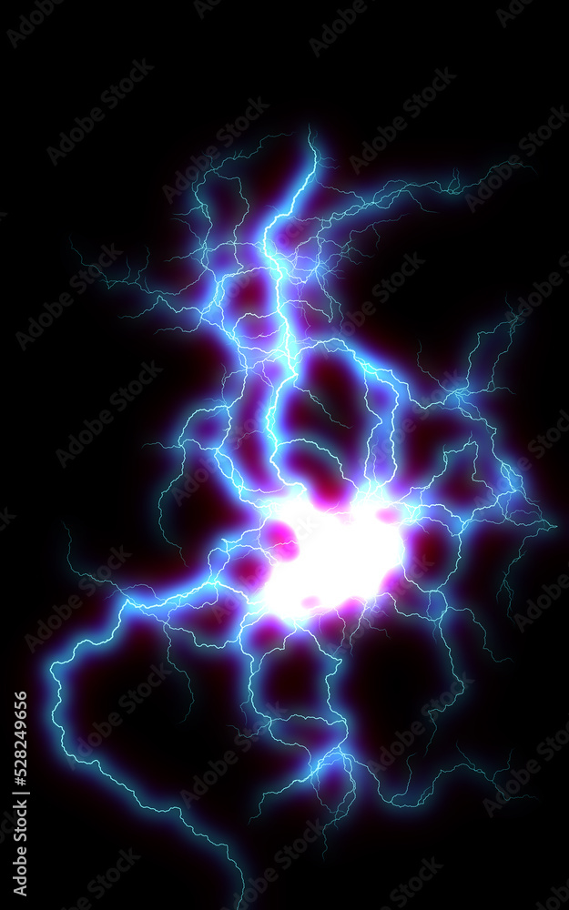 Massive lightning bolt with branches isolated on black background. Flash of lightning on dark backgroung