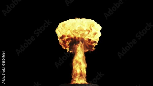3d Animation of a nuclear bomb explosion, isolated on black with luma matte
