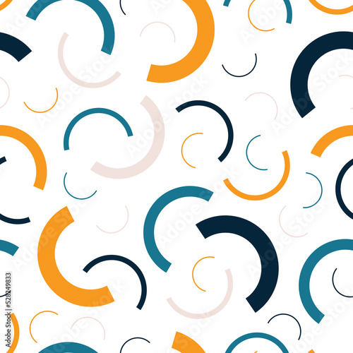 Abstract seamless trendy pattern with colorful shapes. Repeatable vector background