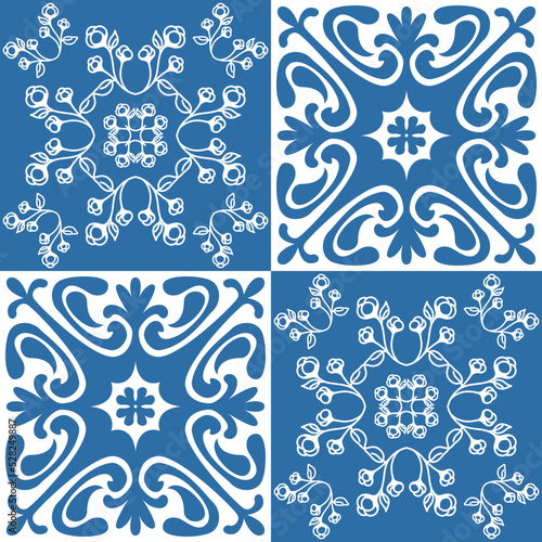 Azulejo blue seamless pattern, traditional spanish pattern for interior decoration and fabric dyeing
