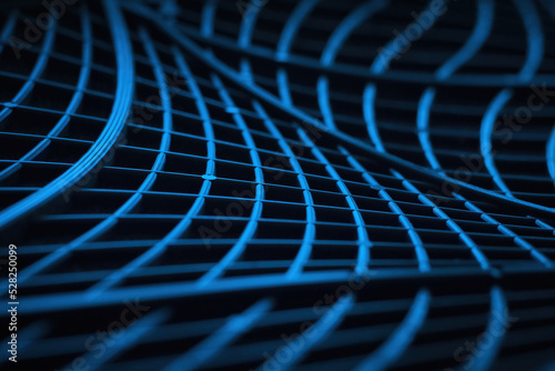 Abstract background with blue plastic curved geometric 3d lines portraying wired connection or business communication