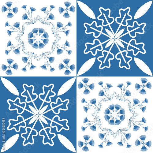 Azulejo blue seamless pattern, traditional spanish pattern for interior decoration and fabric dyeing