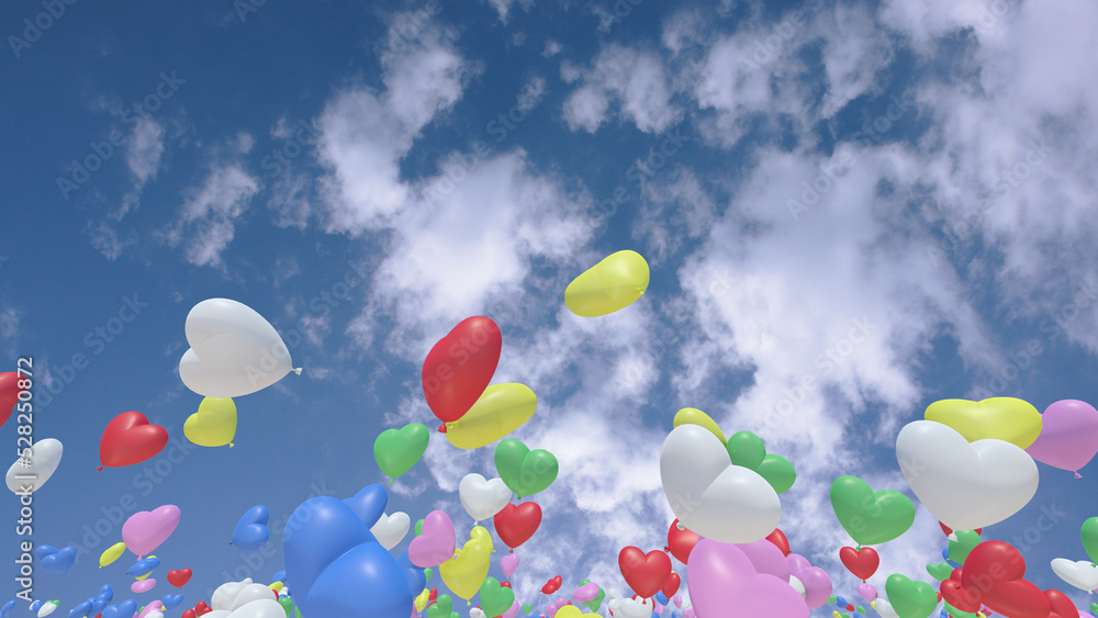 Fototapeta premium Heart Balloons rising up to the sky 3D illustration.