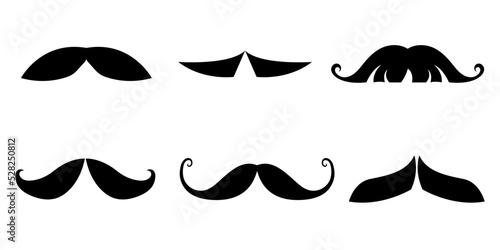 A mustache set for a man. Mustache in the form of a black silhouette. Flat.