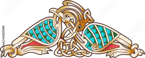 Obraz na plátně Celtic Creatures Irish Medieval Knotwork Motif Book of Kells