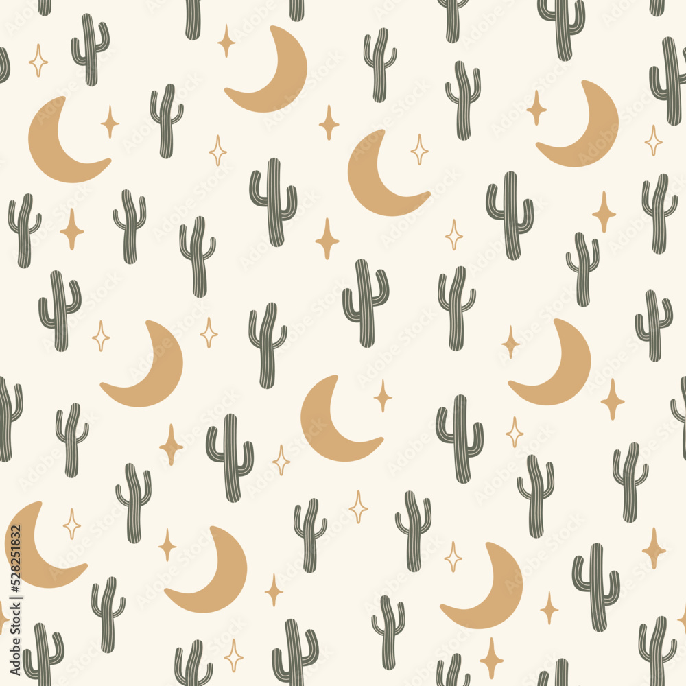 Seamless pattern vector summer cactus on night for fabric Seamless pattern vector summer cactus on night for fabric