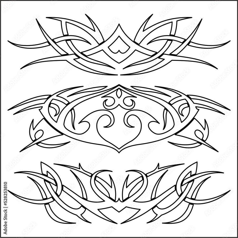 continuous line drawing ,Black tattoo elements collection.Seamless pattern on tattoo theme with a skull, mask, tattoo machine, and other elements tattoo. Ideal for printing for fabric, wall decoration