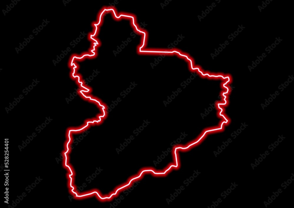 Red glowing neon map of Vallée du Bandama Ivory Coast on black background.