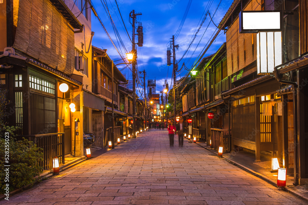 Shinbashi-dori Street view of Gion at night in kyoto, japan