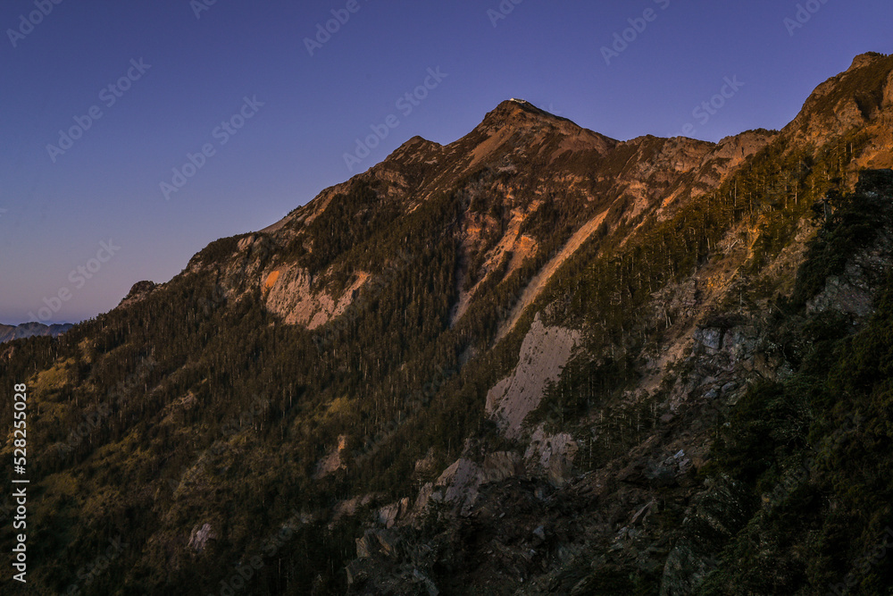 Landscape View Of Yushan Mountains And Tongpu Valley On The Trail To Paiyun Lodge, Yushan National Park, Chiayi, Taiwan Landscape View Of Yushan Mountains And Tongpu Valley On The Trail To Paiyun Lodge, Yushan National Park, Chiayi, Taiwan
