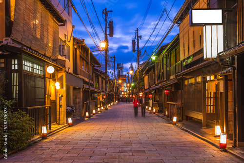 Shinbashi-dori Street view of Gion at night in kyoto, japan