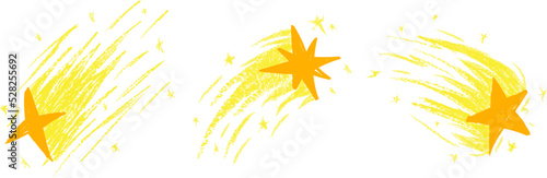 Hand Drawn Shooting Star With Crayon Texture - Vector Illustration Set