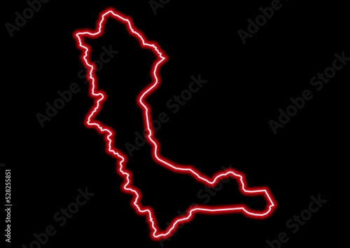 Red glowing neon map of West Azarbaijan Iran on black background. photo