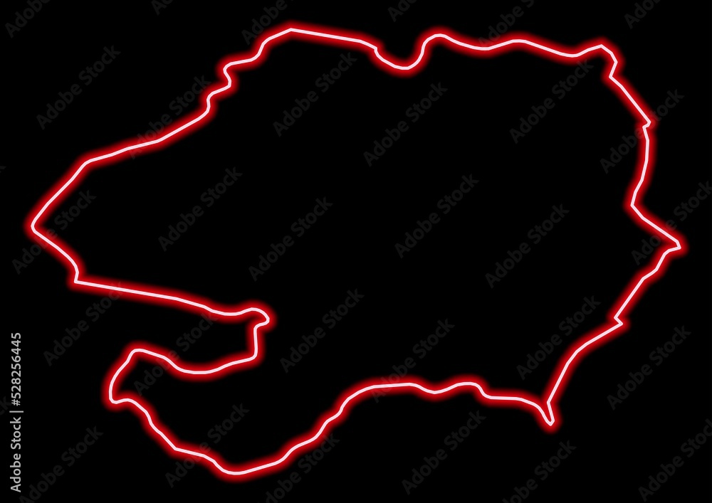 Red glowing neon map of Wicklow Ireland on black background. Red glowing neon map of Wicklow Ireland on black background.