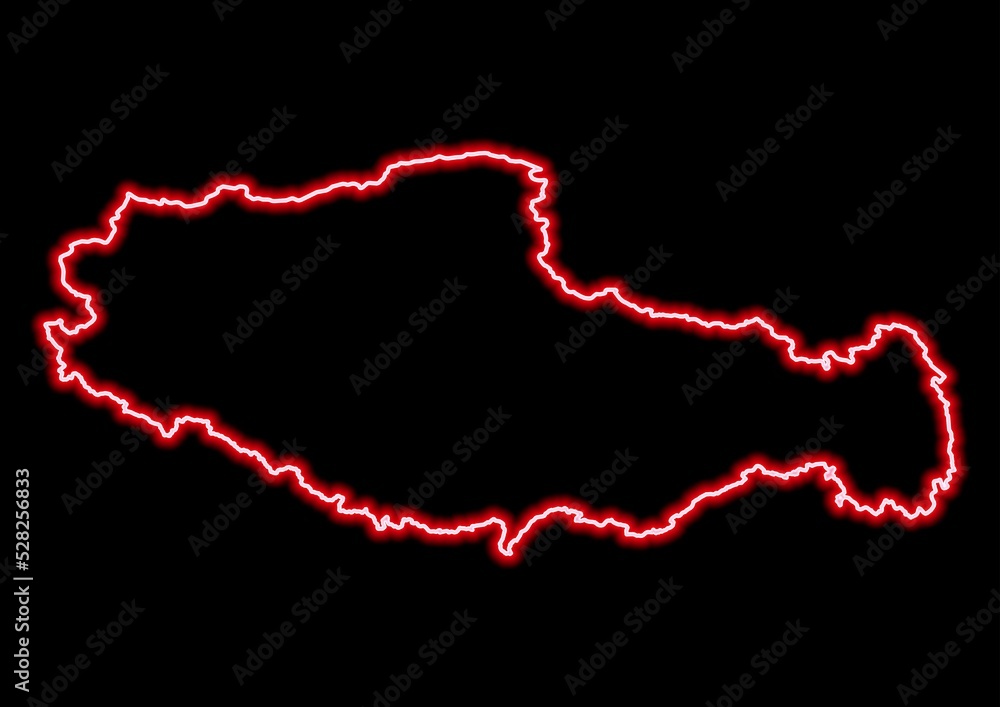 Red glowing neon map of Xizang China on black background. Red glowing neon map of Xizang China on black background.