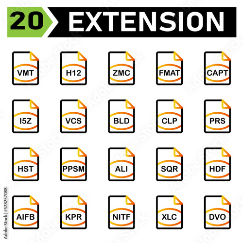 File Extension icon include vmt, h12, zmc, fmat, capt, i5z, vcs, bld, clp, prs, hst, ppsm, ali, sqr, hdf, aifb, kpr, nitf, xlc, dvo, file, format, extension, document, sign,