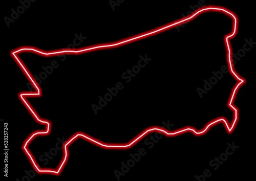 Red glowing neon map of Zacapa Guatemala on black background.