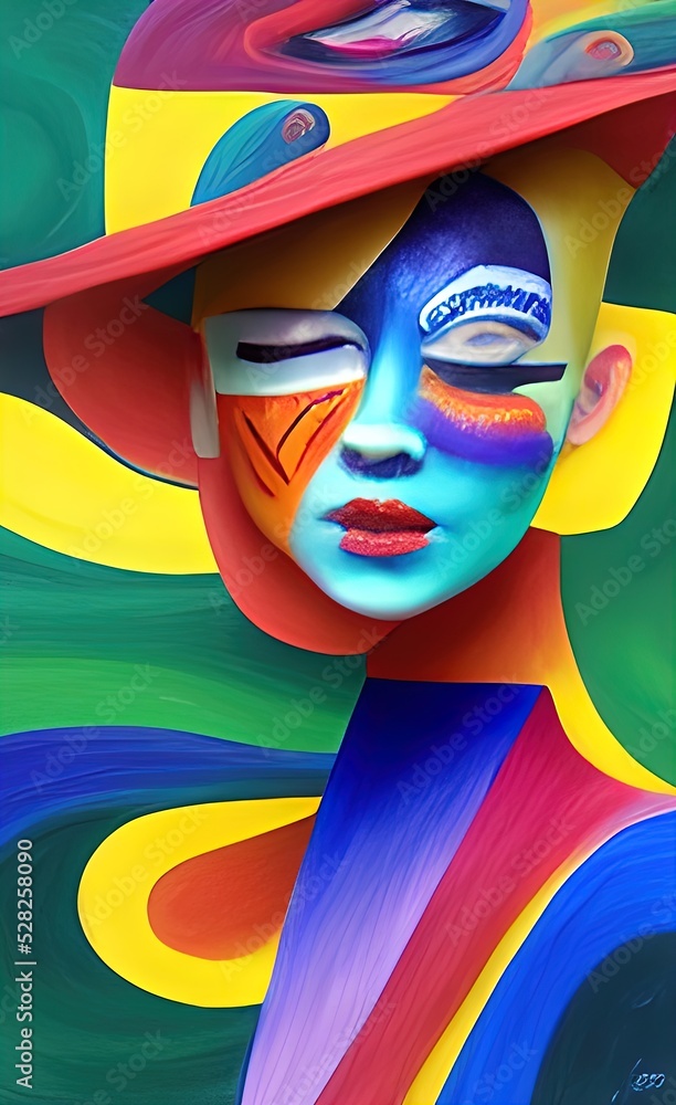 Abstract painting in Kandinsky or Picasso style, cubism school