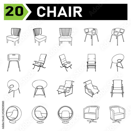 chair icon set include chair, office, modern, armchair, furniture, interior, set, vector, isolated, home, collection, white, seat, comfortable, typing, house, sit, design, business, room, icon