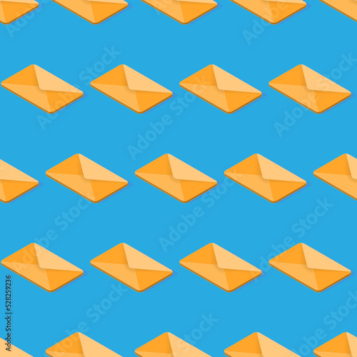 Yellow 3d vector mail icon seamless pattern. Isometric email sending illustration. Mailing letters concept.