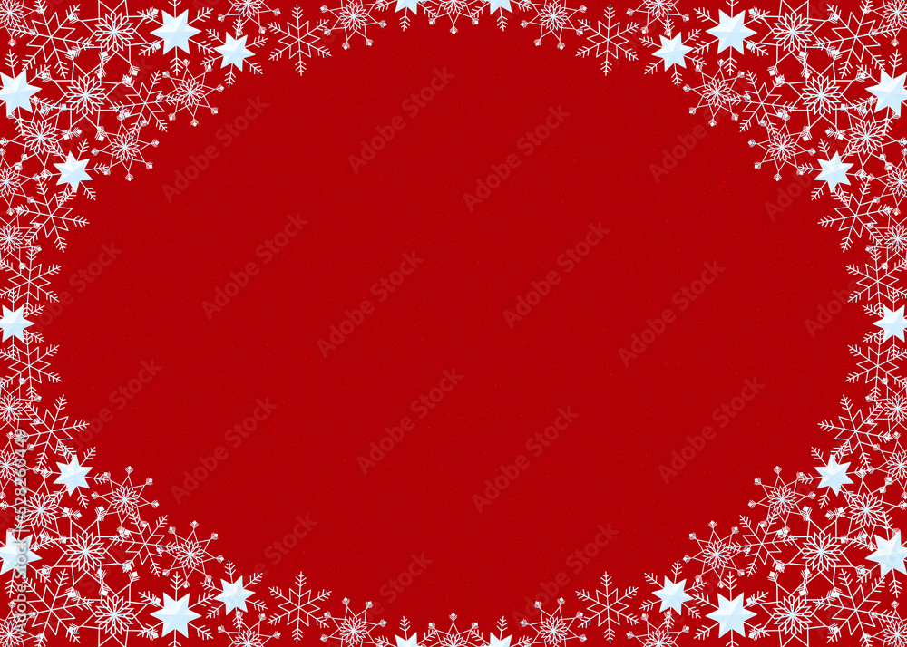 雪の結晶　フレーム　水色　背景　赤　ダスト（赤）