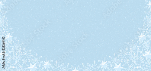 雪の結晶　フレーム　白＆水色　背景　ライトブルー　ダスト（白）