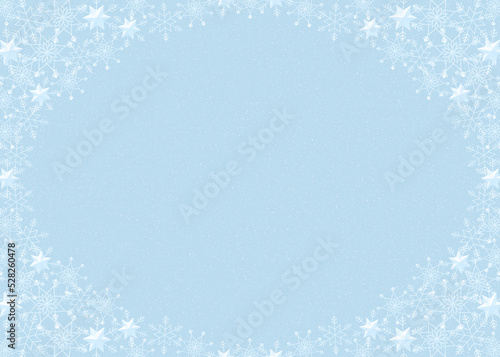 雪の結晶　フレーム　白＆水色　背景　ライトブルー　ダスト（白）