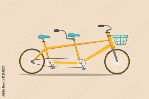 Side view of a tandem bicycle. Bicycle  concept. Flat vector illustrations isolated. 