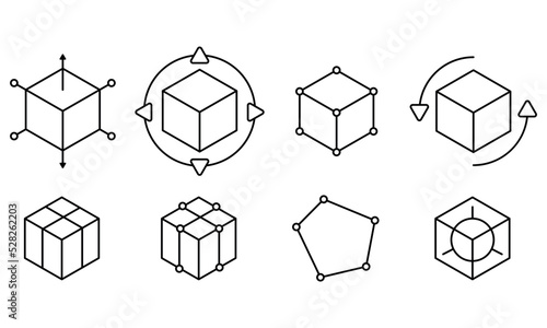 3D modeling and printing,  set of 3d printing linear icons