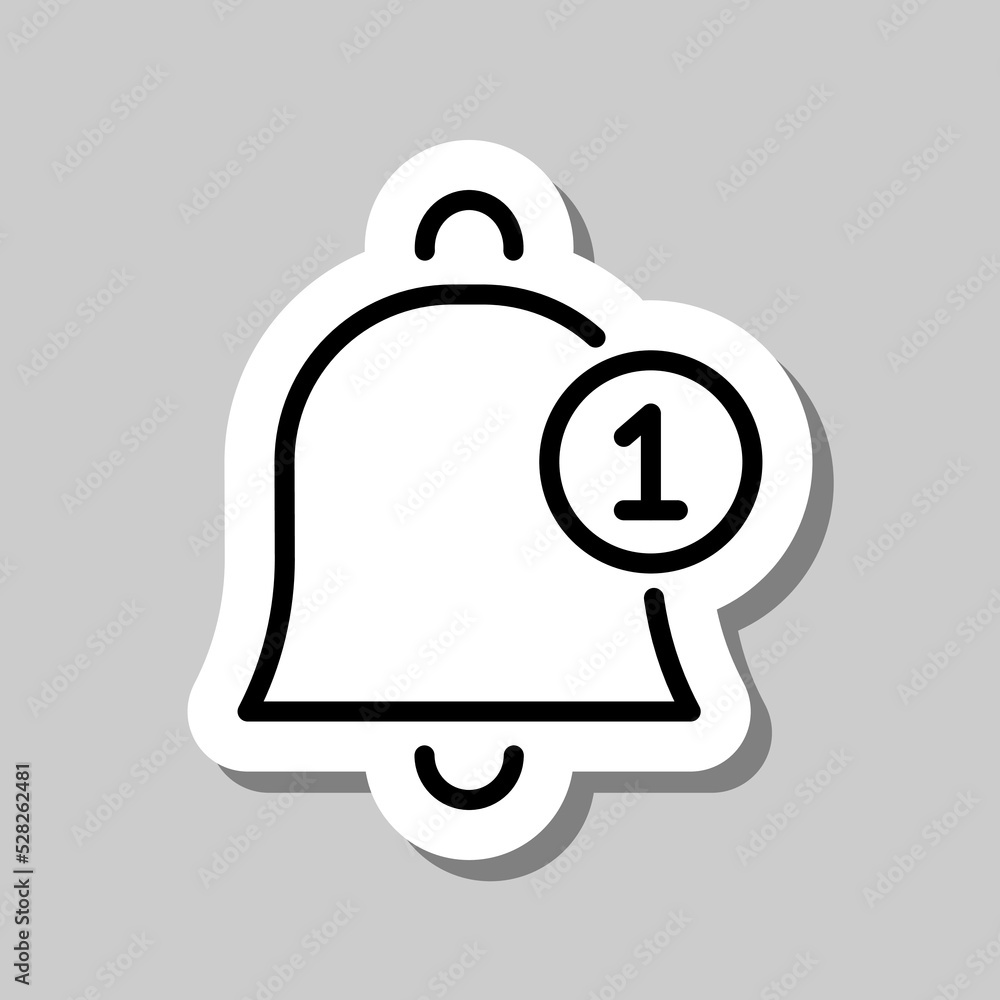 Alarm bell with notification simple icon vector. Flat design. Sticker with shadow on gray background Alarm bell with notification simple icon vector. Flat design. Sticker with shadow on gray background