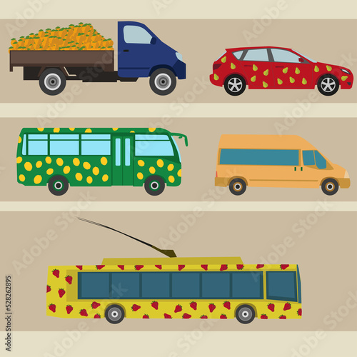 set of fruit cars