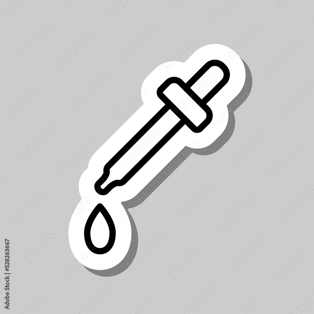 Dropper and water drop simple icon vector. Flat design. Sticker with shadow on gray background.ai Dropper and water drop simple icon vector. Flat design. Sticker with shadow on gray background.ai