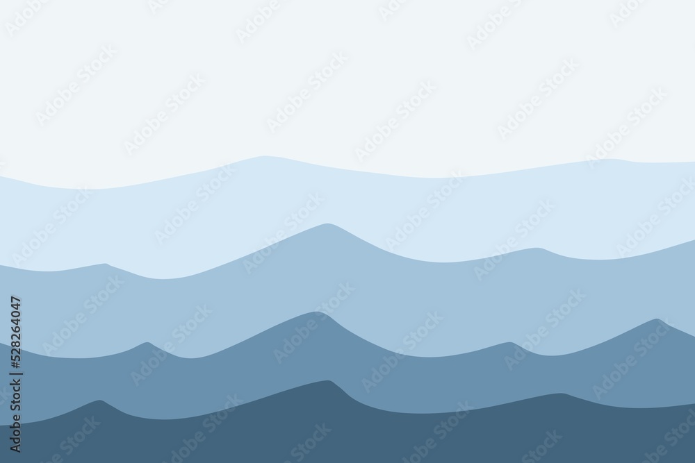 Illustration deep pale blue mist wave faded sea empty sky design in navy hue