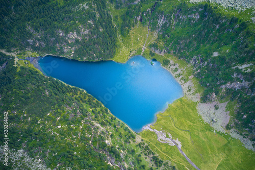 aerial view of lake lagorai in the trentino dolomites photo