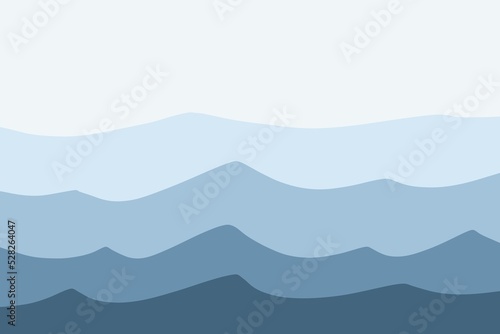 Illustration deep pale blue mist wave faded sea empty sky design in navy hue