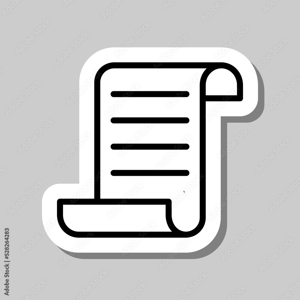 Paper script with text simple icon vector. Flat design. Sticker with shadow on gray background.ai Paper script with text simple icon vector. Flat design. Sticker with shadow on gray background.ai
