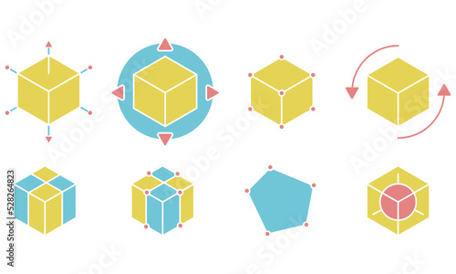 3D modeling and printing, set of 3d printing color flat icons