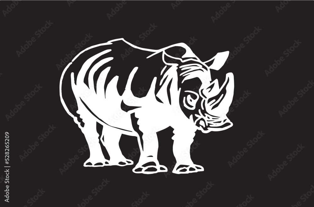 Vector illustration of rhino isolated on black background,african animal