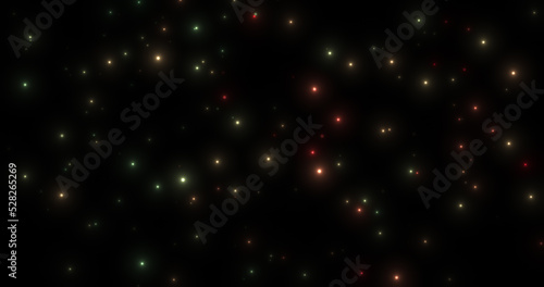 Colorful particles abstract background. Beautiful futuristic glittering in space on black background.