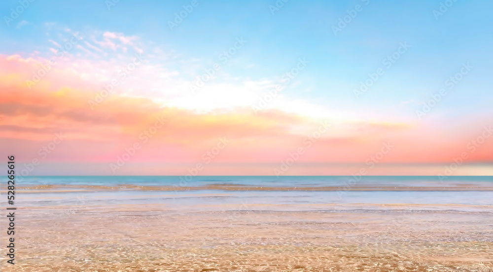 pink gold cloudy blue sunset ar sea water wave reflection banner background template