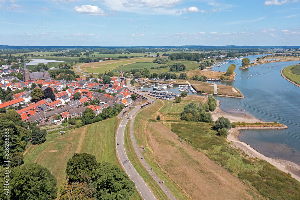 Aerial from the medieval town Wijk bij Duurstede  at the river Lek in the Netherlands