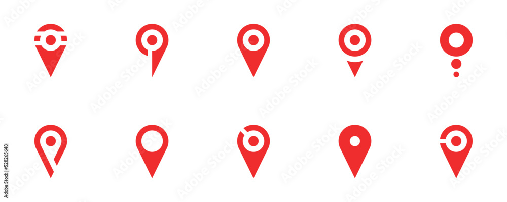 Conjunto de iconos de ubicación. Concepto de localización, destino o punto de ubicación de diferentes estilos. ilustraciones vectoriales - obrazy, fototapety, plakaty 