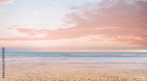 Fototapeta Naklejka Na Ścianę i Meble -  pink gold cloudy blue sunset ar sea water wave reflection banner  pastel background