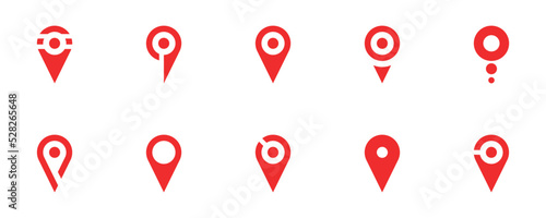 Conjunto de iconos de ubicación. Concepto de localización, destino o punto de ubicación de diferentes estilos. ilustraciones vectoriales
